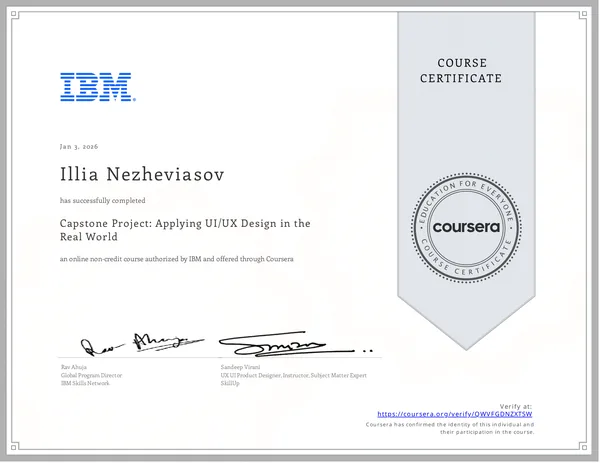 IBM - «Capstone Project: Applying UI/UX Design in the Real World» (über Coursera)